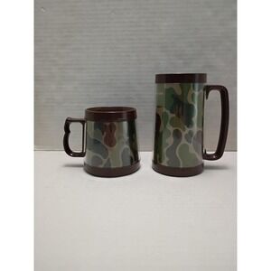 Vintage / retro-style Thermoserve thermal mugs with a camouflage pattern Qty 2
